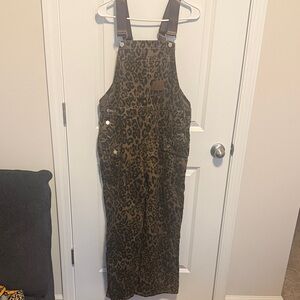 Olive Green Leopard Print Overall Jumpsuit